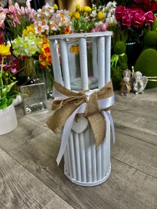 Lampion drewniany biały  kokarda 30