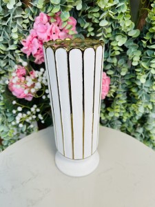 Świecznik ceramiczny biało-złoty 26