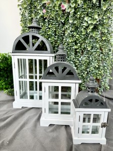 Zestaw 3 lampionów biało-szarych 