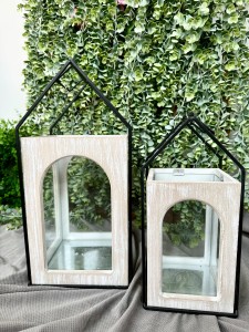 Lampion drewniany biało-czarny