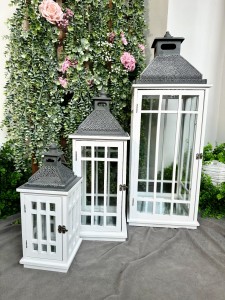 Zestaw 3 lampionów biało-szarych