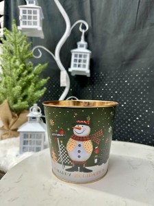 Osłonka metalowa świąteczna zielona z bałwanem 14