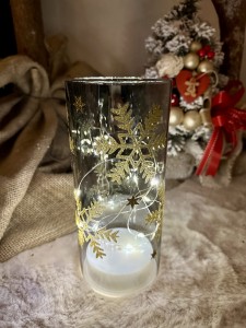 Lampion dekoracyjny w złote śnieżynki  LED 20