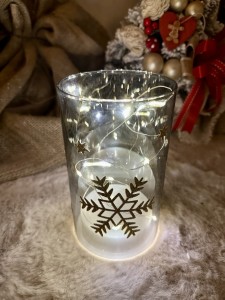 Lampion dekoracyjny w złote śnieżynki  LED 15