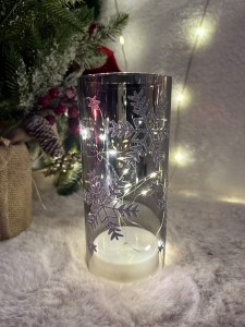 Lampion dekoracyjny w srebrne śnieżynki  LED 20