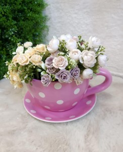 Osłonka filiżanka różowa w kropki 16  