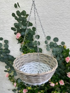 Donica szaro-biała wisząca kosz wiklinowy 